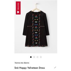Hanna Andersson Snö Happy Velveteen Dress Girls Floral Embroidery Long Sleeve 10